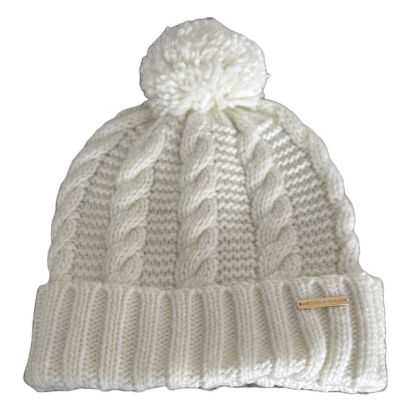 Michael Kors White Cable Knit Pom-Pom Hat - Picture 1 of 4